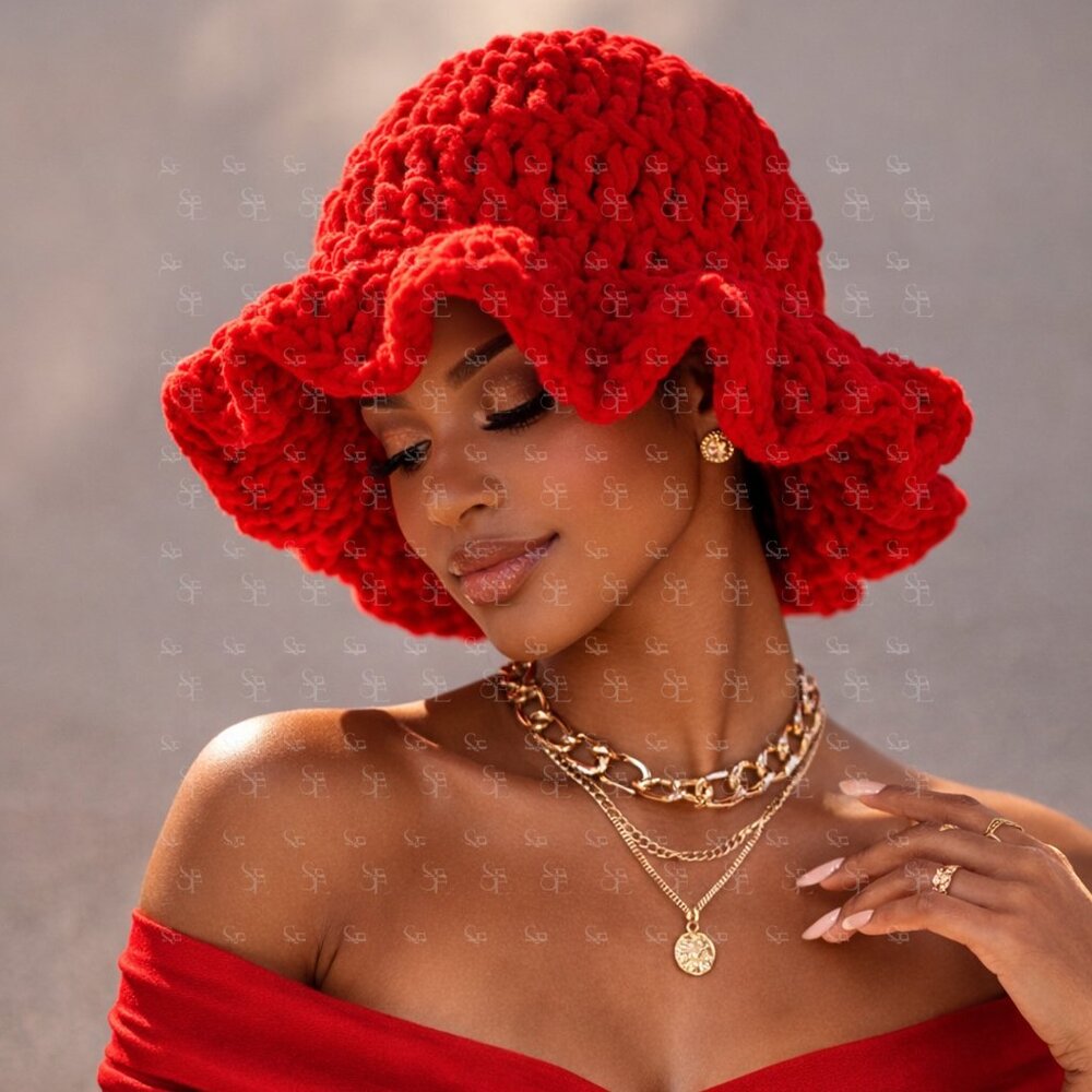 Crochet Bucket Hat Women Boho Festival Summer Vacation Sun Hat